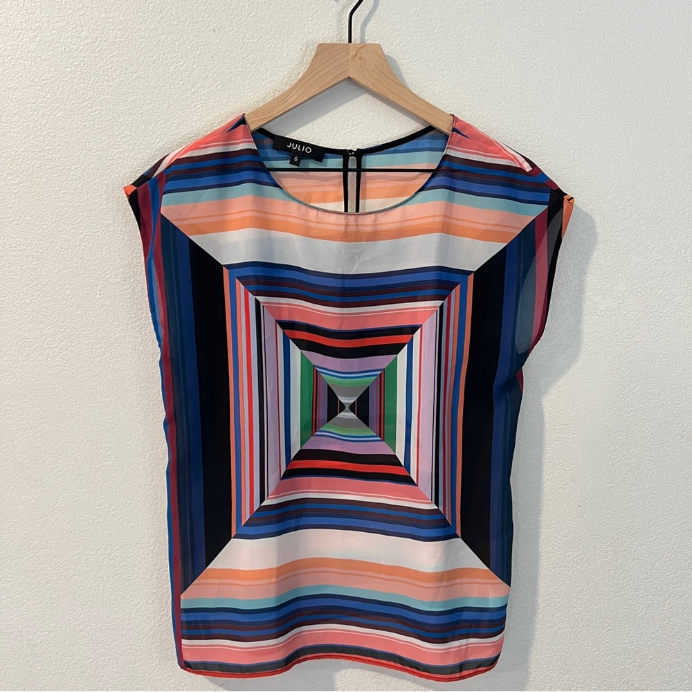 Julio Multicolor Chiffon Lightweight Striped Boxy Scarf Top NWT Size‎ 6